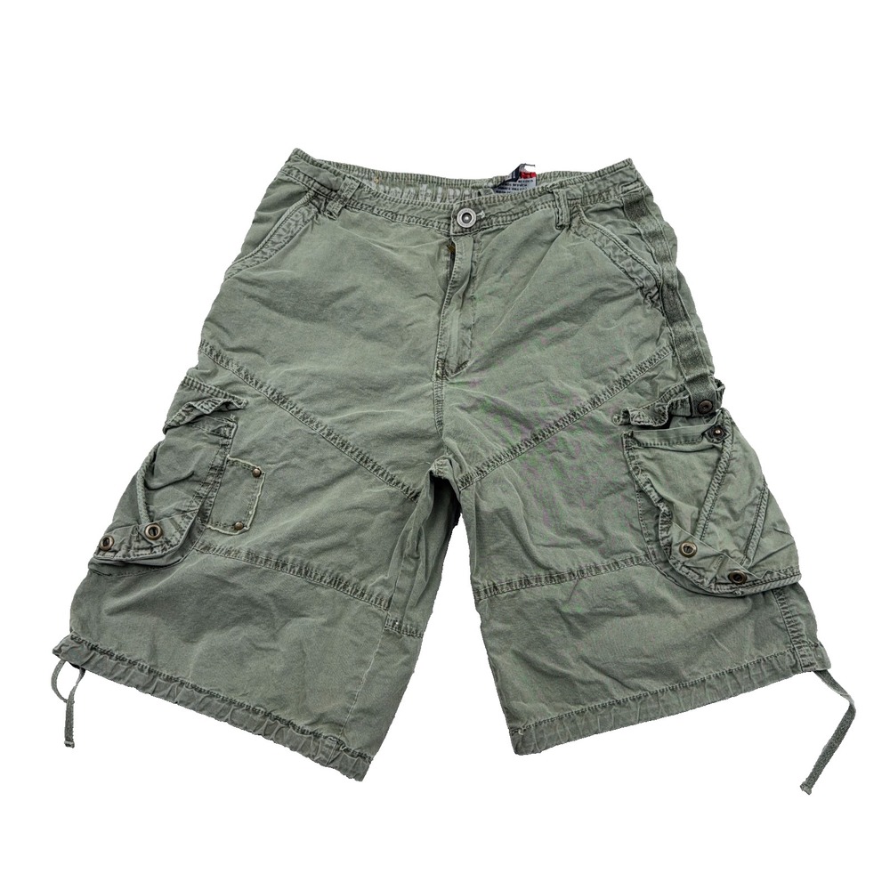 Vintage Y2K Brooklyn Express Cargo Shorts Men 32 Olive Green Baggy Paratropper